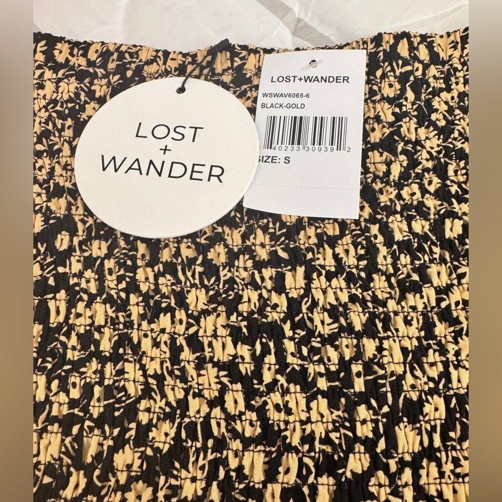 Lost + Wander Smocked Floral Mini Skirt Black Gold Ruffle Hem Size S NWT - Picture 11 of 13